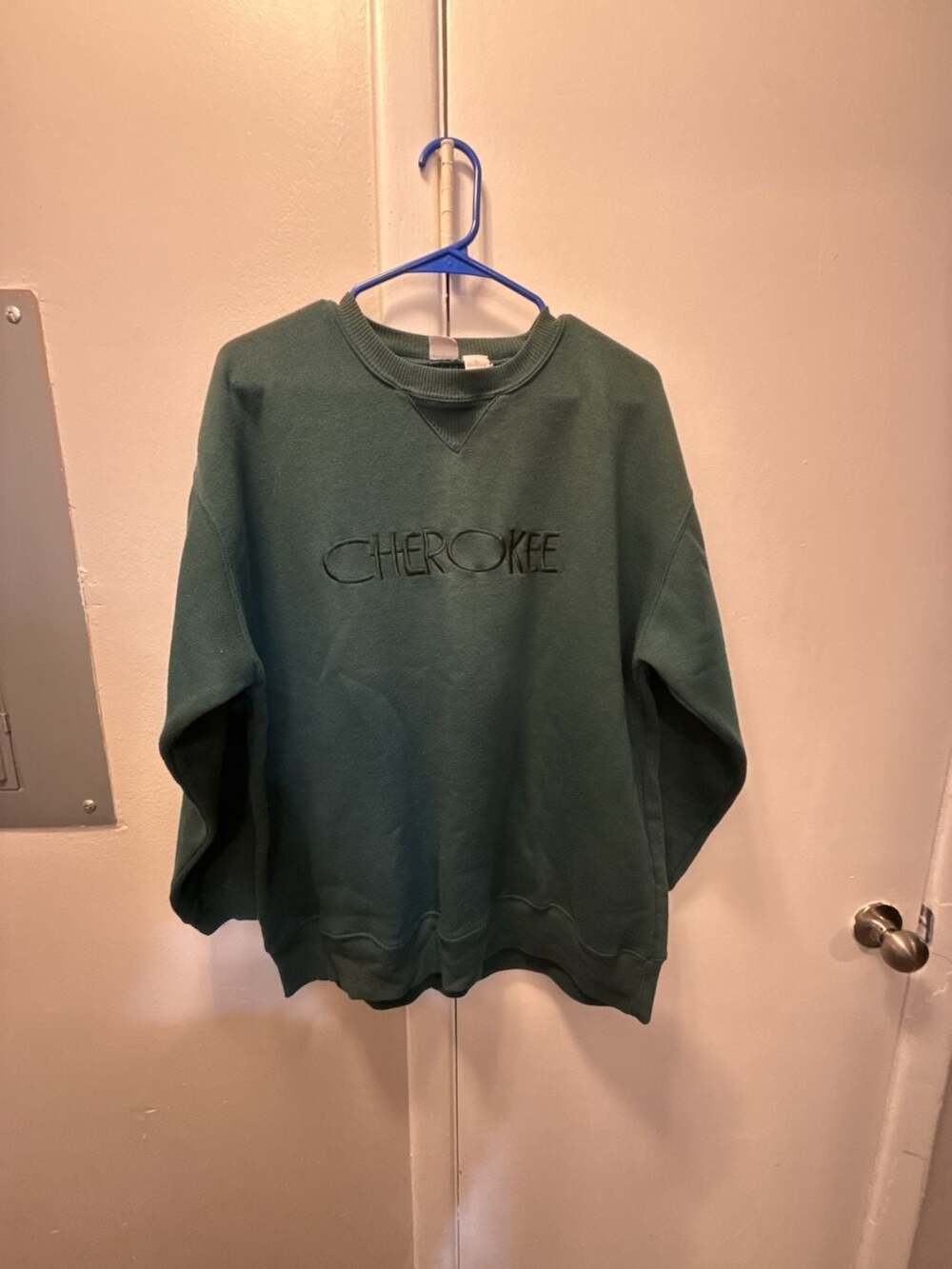 Cherokee Crewneck Sweatshirt Size XL Dark Green Embroidered Spellout